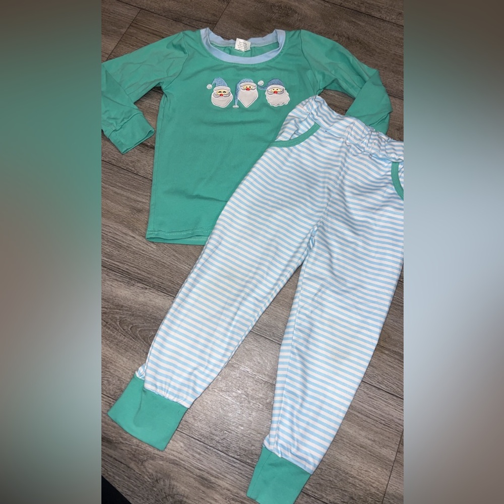Green and White Striped Kids Pajamas